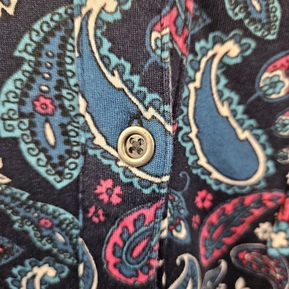 NWT Hastings & Smith Paisley Black Iris Button Down Roll Tab Top Size Medium - Picture 6 of 11